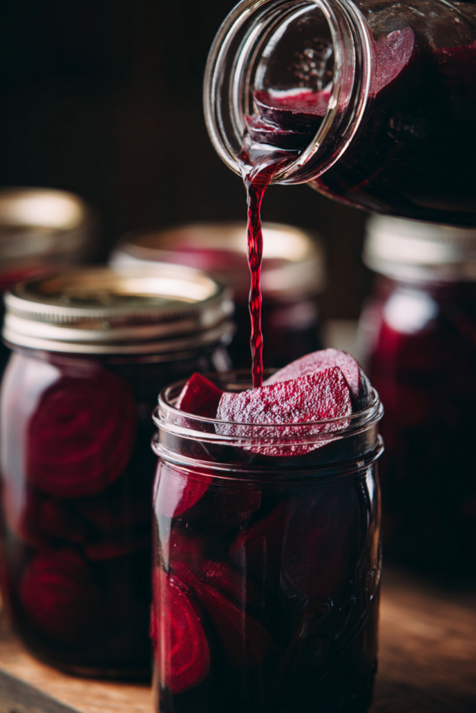 Packing cooked beets for Mennonite Pickled Beets Recipe