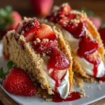 Strawberry Crunch Cheesecake Tacos with creamy filling and fresh strawberries in crunchy shells