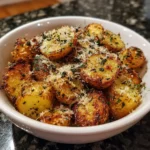 Golden Parmesan roasted potatoes in a slow cooker topped with parsley.