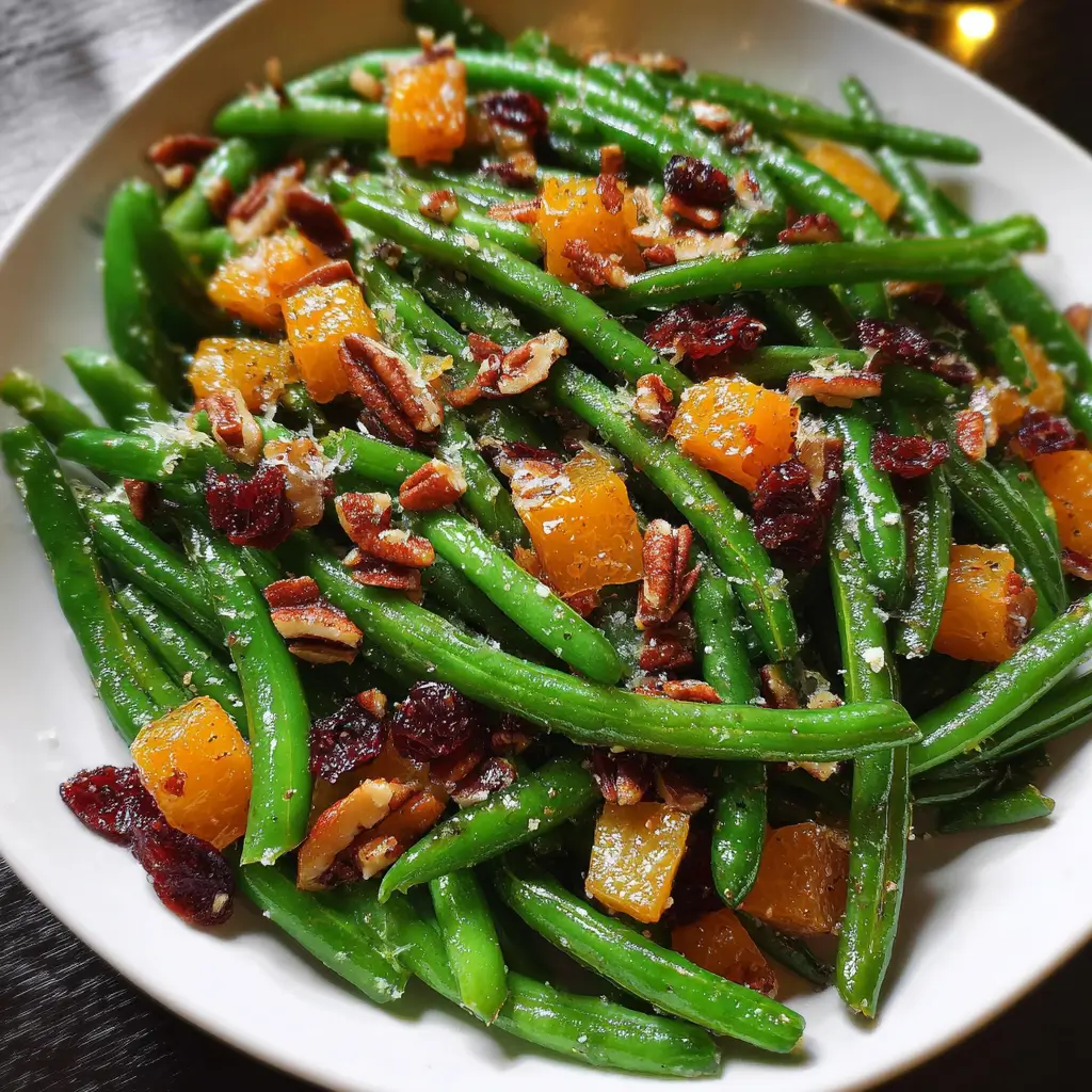 Green Beans Recipe 1 Sautéed green beans with garlic and butter in a rustic skillet.
