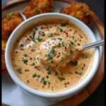 Creamy Louisiana remoulade sauce served in a bowl with lemon and herbs.