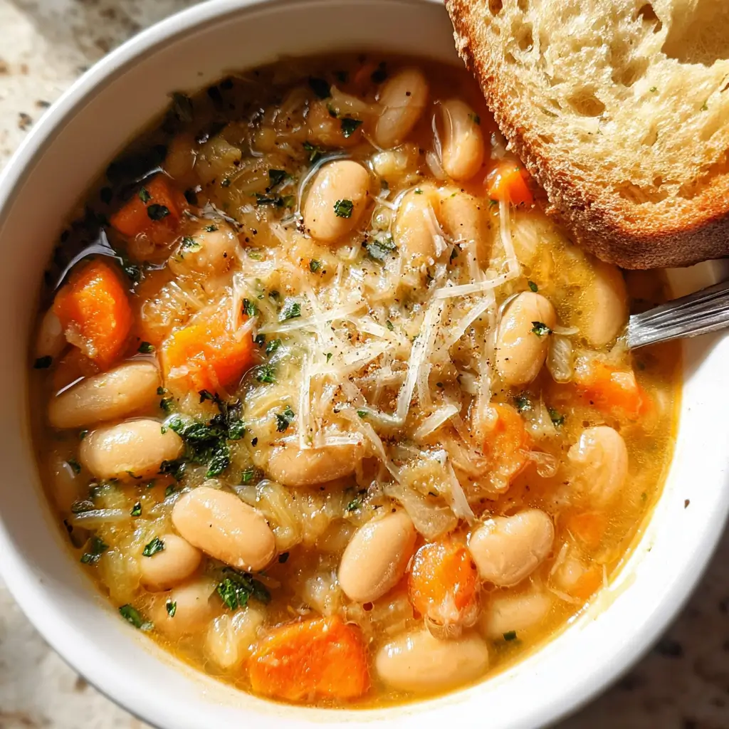White Bean Soup 1 Bowl of creamy white bean soup garnished with fresh parsley.