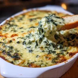 Baked best spinach artichoke dip in a golden dish