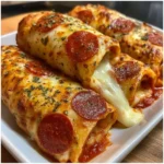 Cheesy Pepperoni Pizza Roll-Ups served with marinara sauce