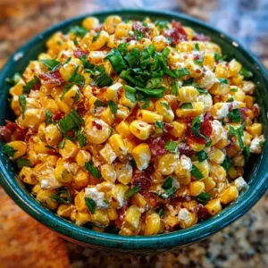 Fresh crack corn salad with sweet corn, peppers, turkey bacon, and creamy dressing