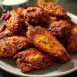 Crispy Dry Rub Chicken Wings on a platter garnished with parsley