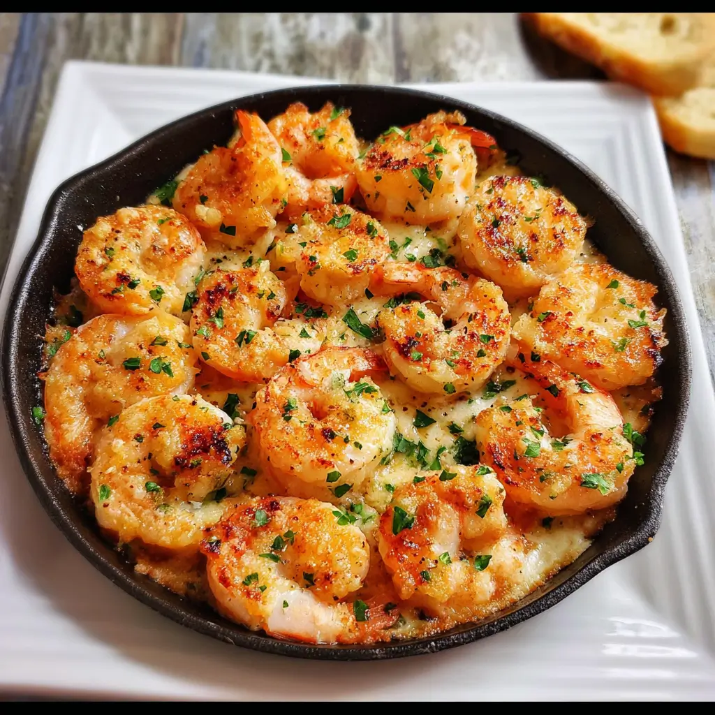 garlic parmesan roasted shrimp 3 Garlic parmesan roasted shrimp fresh out of the oven on a baking sheet.