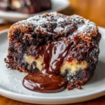 Gooey Chocolate Earthquake Cake served on a plate with chocolate chunks