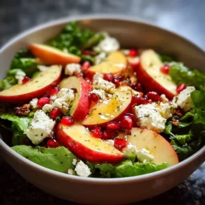 Top view of Honeycrisp Apple and Feta Salad with pecans and cranberries