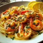 Quick and easy shrimp scampi served in a skillet with lemon and parsley