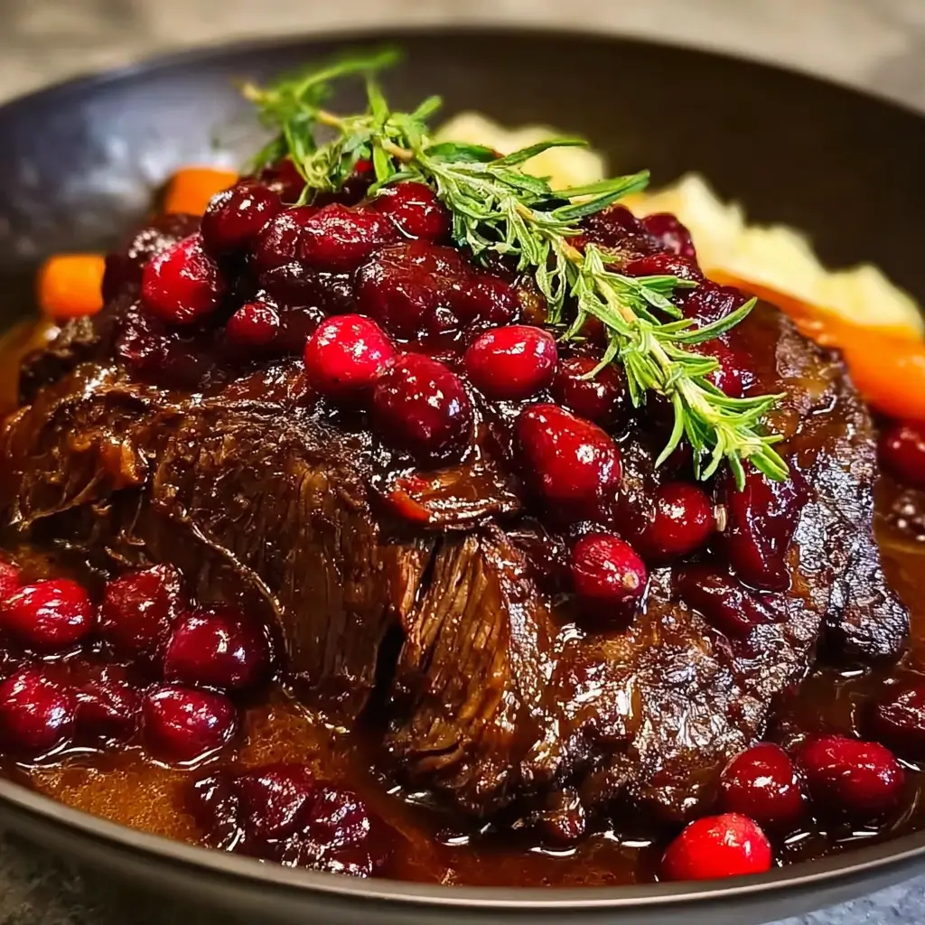 Slow-Braised Beef Roast with Cranberry Balsamic Glaze
