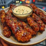 Sticky Honey Butter Chicken Strips with Creamy Chili Dip