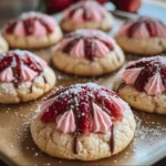 Soft and chewy Strawberry Kiss Cookies with chocolate centers