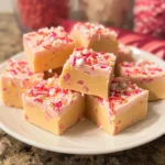 Creamy sugar cookie fudge squares on a serving plate