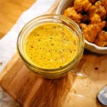 Homemade sweet and spicy Mardi Gras mustard in a glass jar