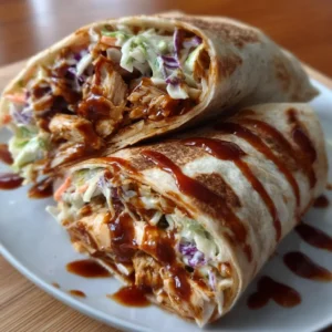 BBQ Chicken Coleslaw Wrap with creamy coleslaw on a plate