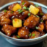 Brown Sugar Pineapple Chicken served on a plate with pineapple slices