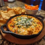 Creamy, cheesy Buffalo Chicken Dip in a baking dish
