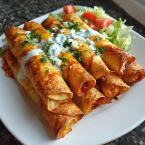Buffalo Chicken Taquitos with dipping sauce