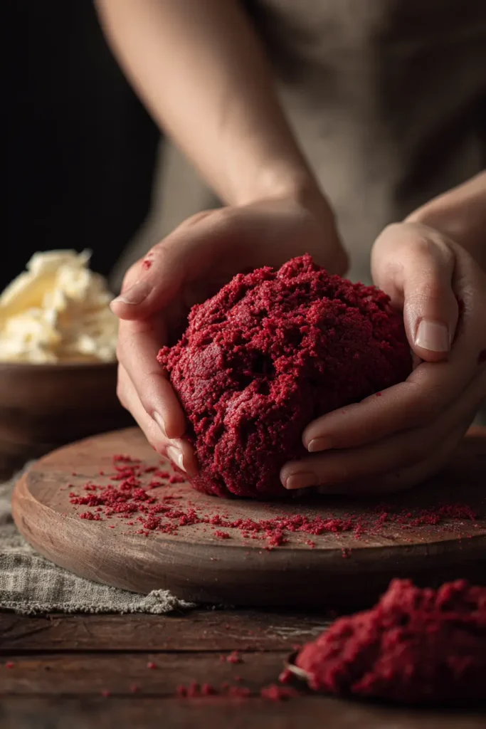 Cheesecake Stuffed Red Velvet Cookies – Soft, Creamy, and Delicious 5 Filling red velvet cookie dough with cream cheese