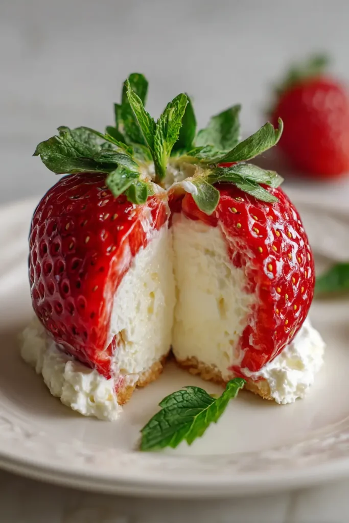 Cheesecake Stuffed Strawberries: Easy & Delicious Dessert Recipe 4 Close-up of a single cheesecake stuffed strawberry