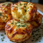 Cheesy Mashed Potato Puff Bites – Easy, Delicious, Family-Friendly Recipe 4 Cheesy Mashed Potato Puff Bites baked in a mini muffin pan with golden tops
