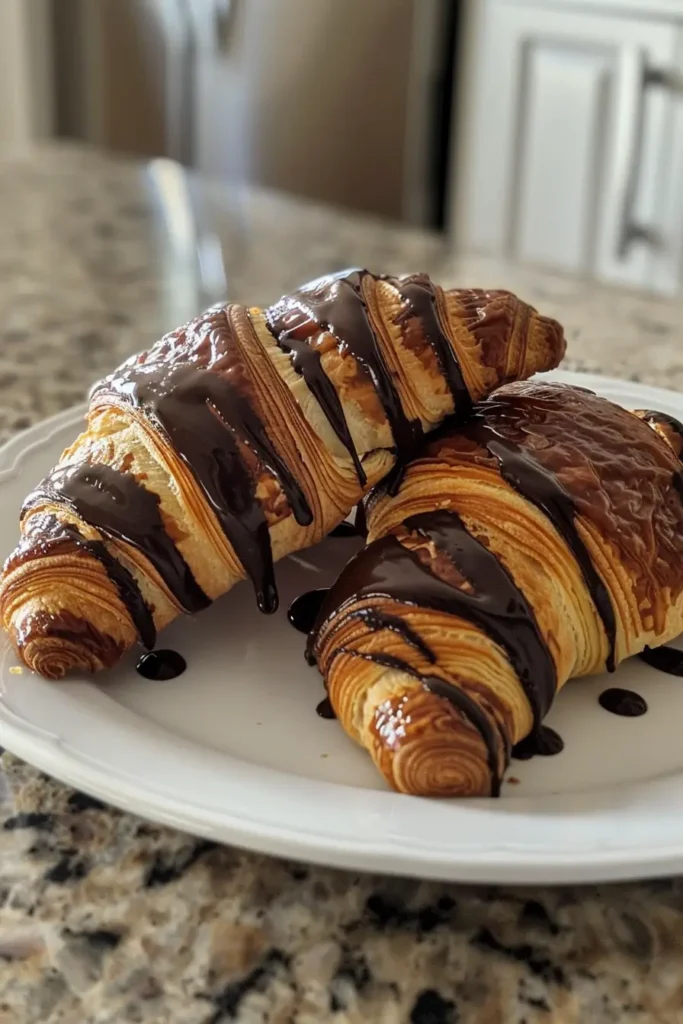 Plated chocolate croissants ready to enjoy