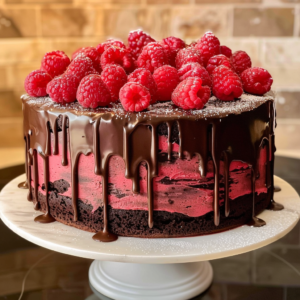 Decadent Chocolate Raspberry Cake Recipe: A Homemade Delight from Scratch with ganache and fresh raspberries