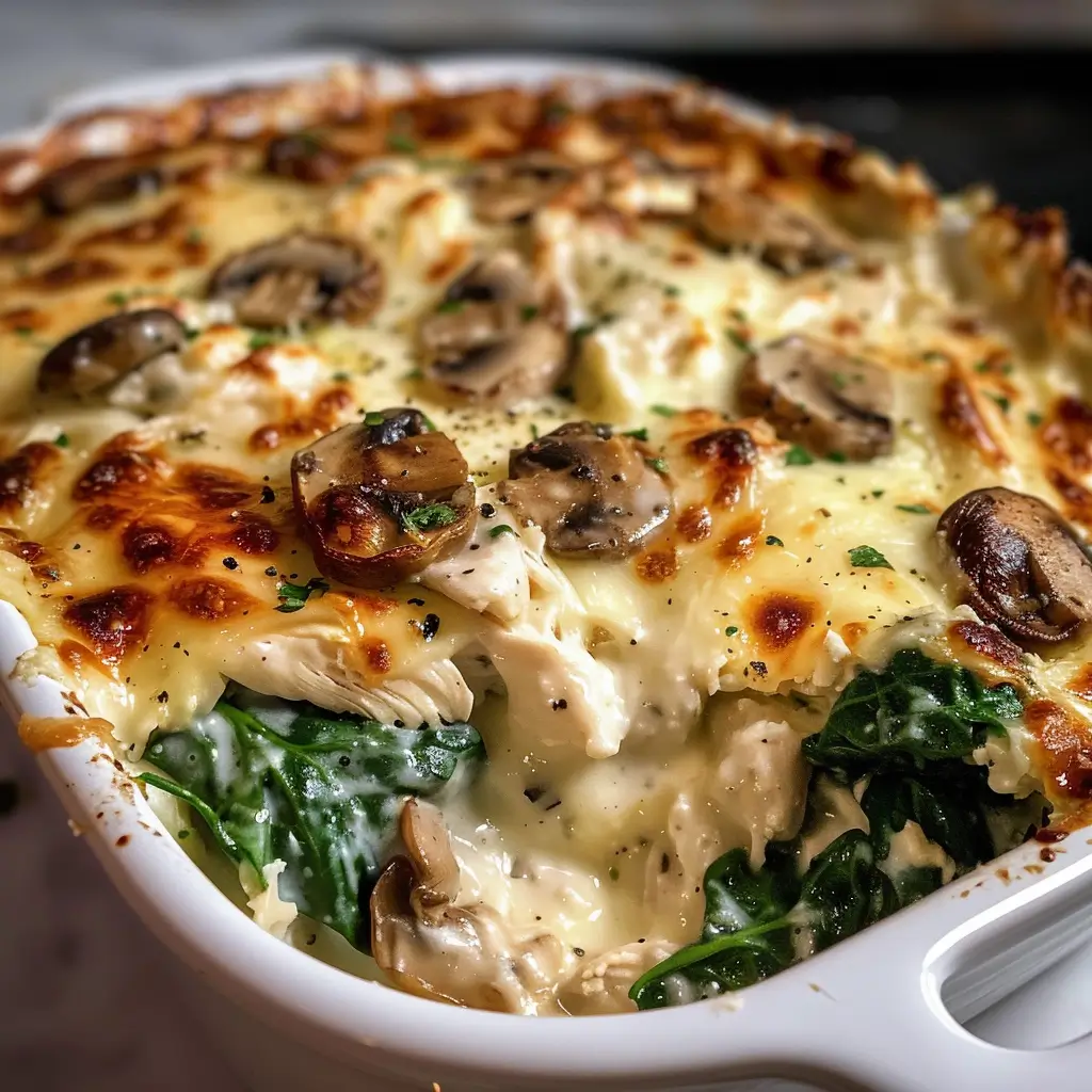Cottage Cheese Chicken Casserole Recipe with Mushrooms and Spinach