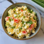 Cottage cheese egg salad served in a bowl with fresh herbs