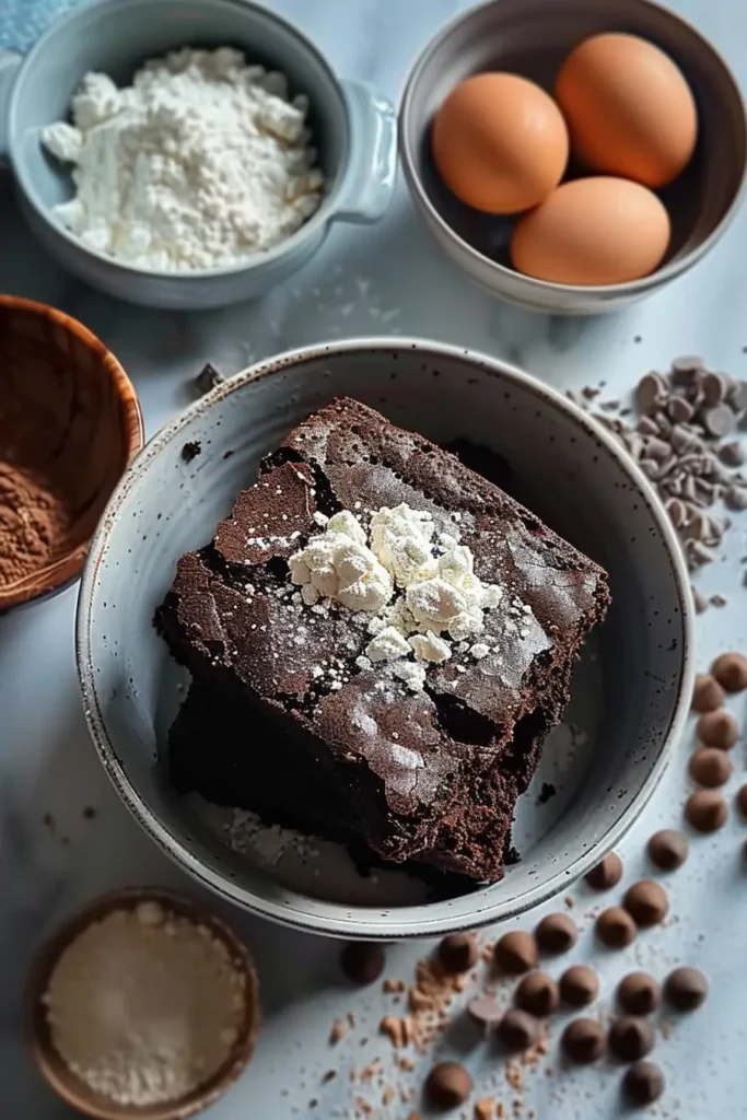 Cottage cheese microwave brownie ingredients mixed in a bowl