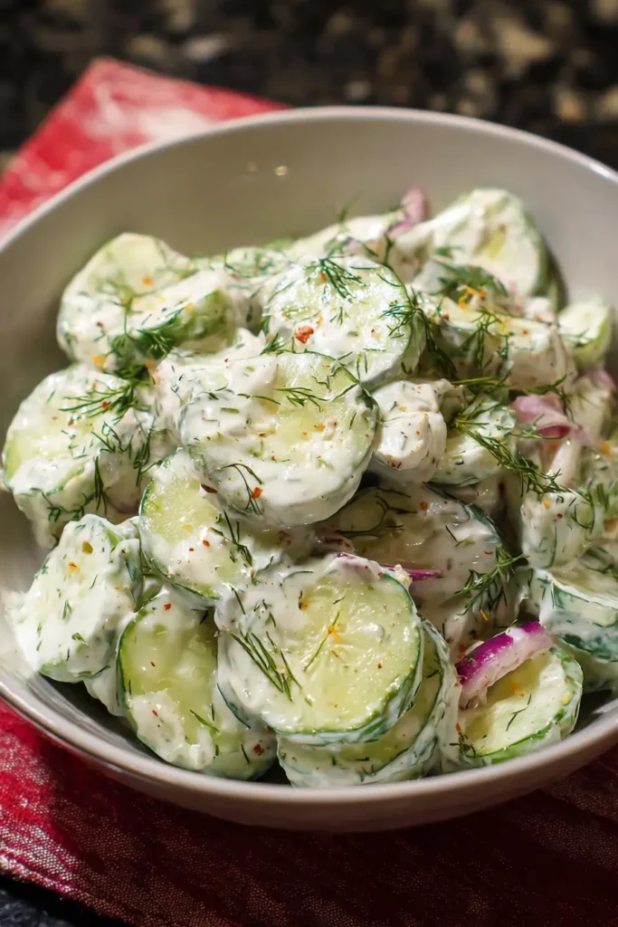 Creamy cucumber salad served with fresh herbs