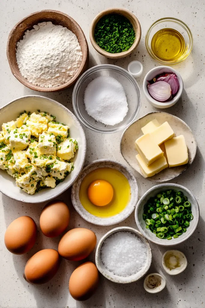 Ingredients for crispy egg salad on counter