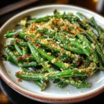 Crispy garlic parmesan roasted green beans fresh from the oven