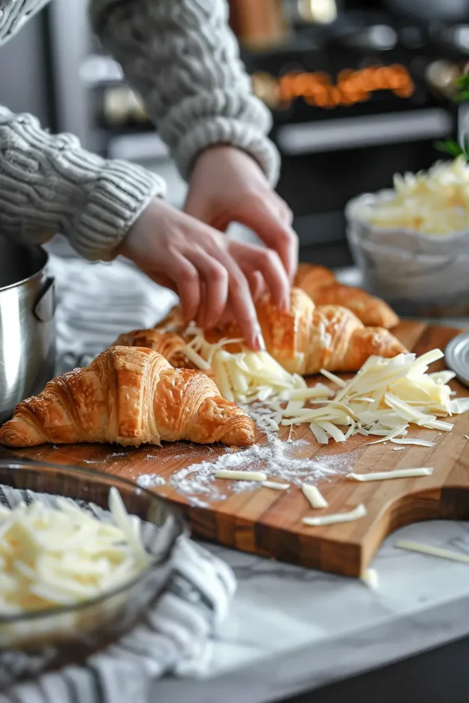 Buttery Garlic Baked Croissants with Turkey & Havarti – Easy Savory Breakfast 7 Assembling croissants with turkey & Havarti
