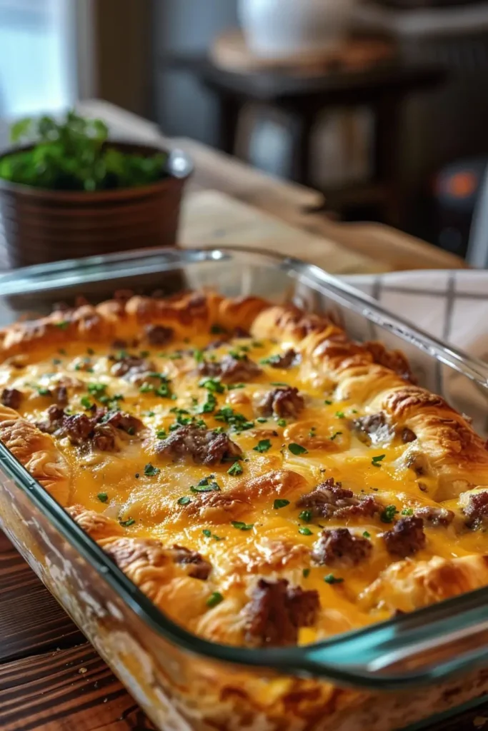 Overnight Croissant Breakfast Casserole for Easy Mornings 3 Slice of overnight croissant breakfast casserole served on plate