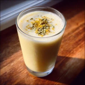 Easy Banana Chamomile Tea Smoothie served in a glass with banana slice