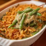 Easy Green Bean Casserole – Creamy, Crunchy, and Family-Friendly 6 Easy Green Bean Casserole in a baking dish