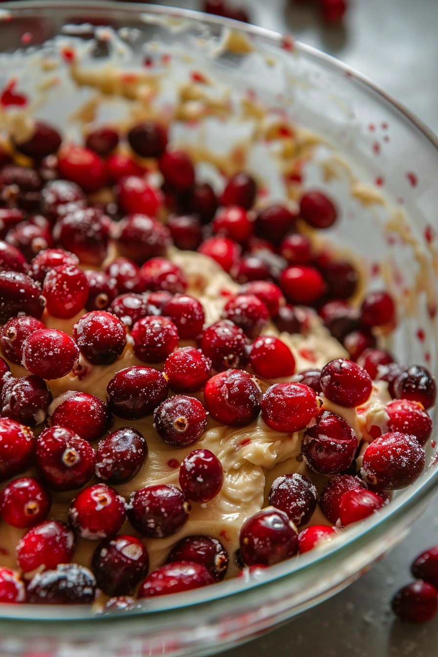 folding cranberries into batter