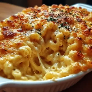 gourmet baked mac and cheese with a golden crunchy topping