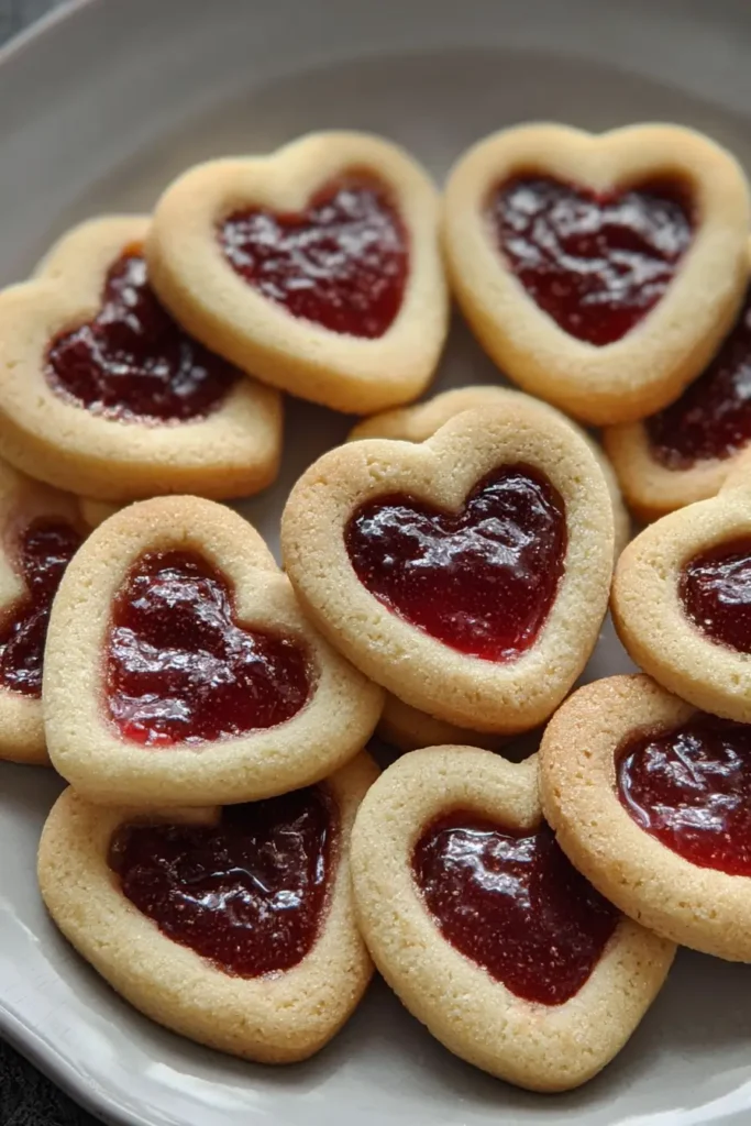 Heart jam cookies served with milk