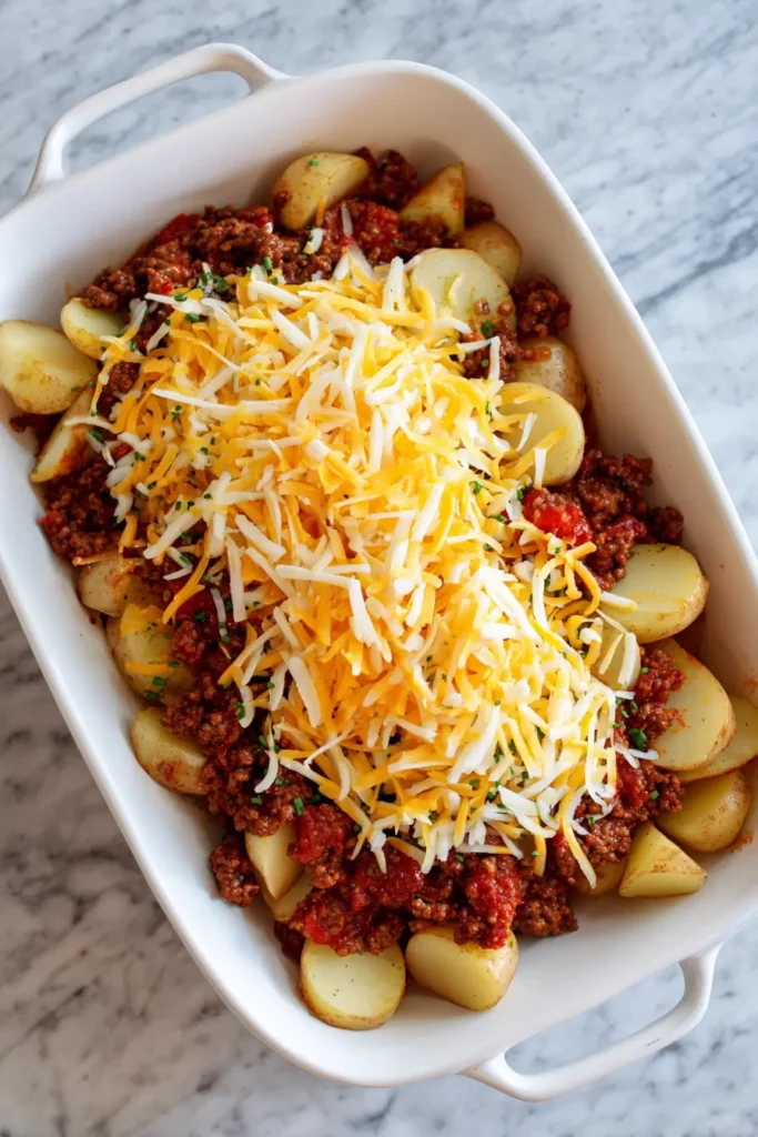 Hobo Casserole Ground Beef Recipe – Easy & Comforting Family Dinner 5 Preparing Hobo Casserole Ground Beef Recipe with ingredients