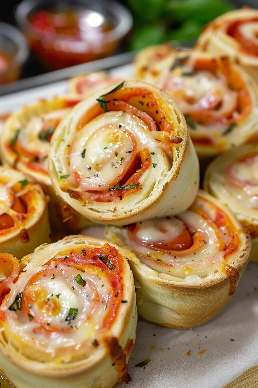 Served Italian Pinwheels with marinara dipping sauce
