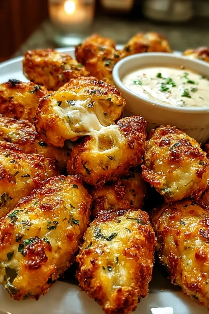 Easy Cheesy Jalapeño Chicken Poppers – Crispy, Melty, and Flavorful 4 Easy Cheesy Jalapeño Chicken Poppers served with dipping sauce