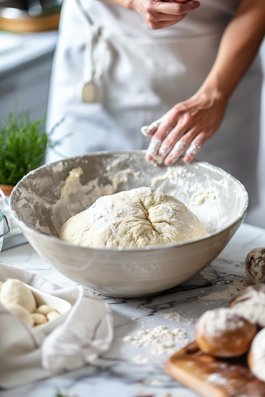 kneading dough homemade white bread
