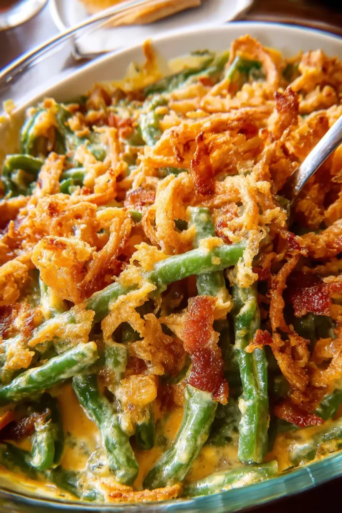Loaded Green Bean Casserole Recipe Everyone Will Love 4 Loaded green bean casserole served in a dish