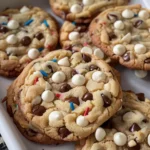 Marry Me Cookies stacked on a plate with chocolate chips