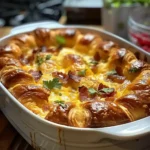 Overnight croissant breakfast casserole fresh from the oven