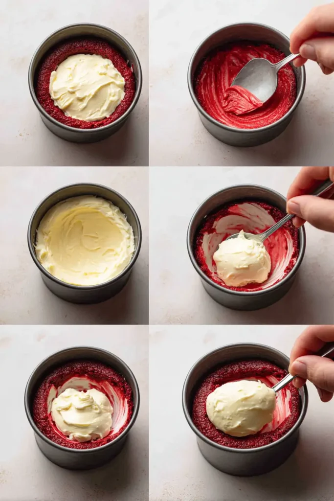 Adding cream cheese filling into red velvet muffin batter