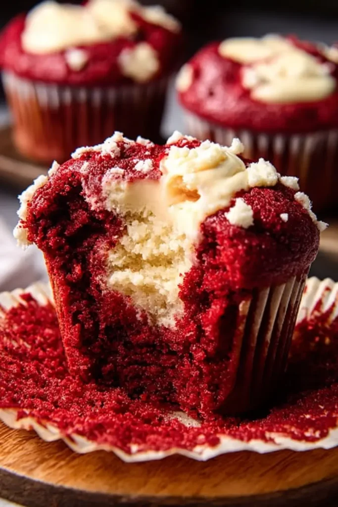 Red Velvet Cream Cheese Muffins served on a plate